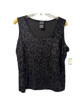 Covington Petite Womens Black Sequin Sleeveless Tank Top XLP Polyester/Spandex